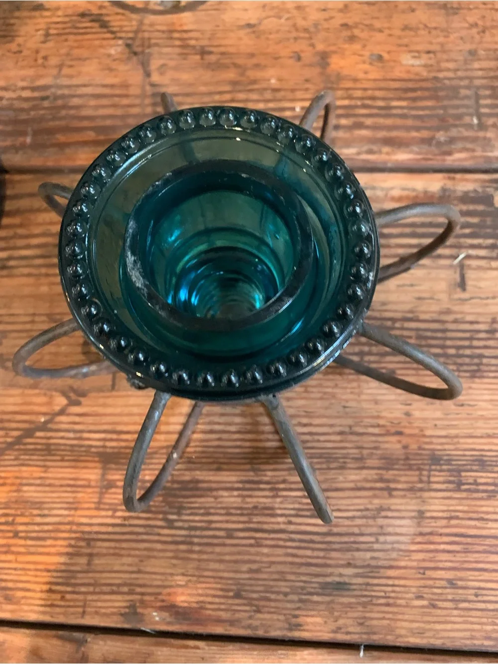 antique real insulator crafted to a Rustic Metal candle Holder /plant propegator